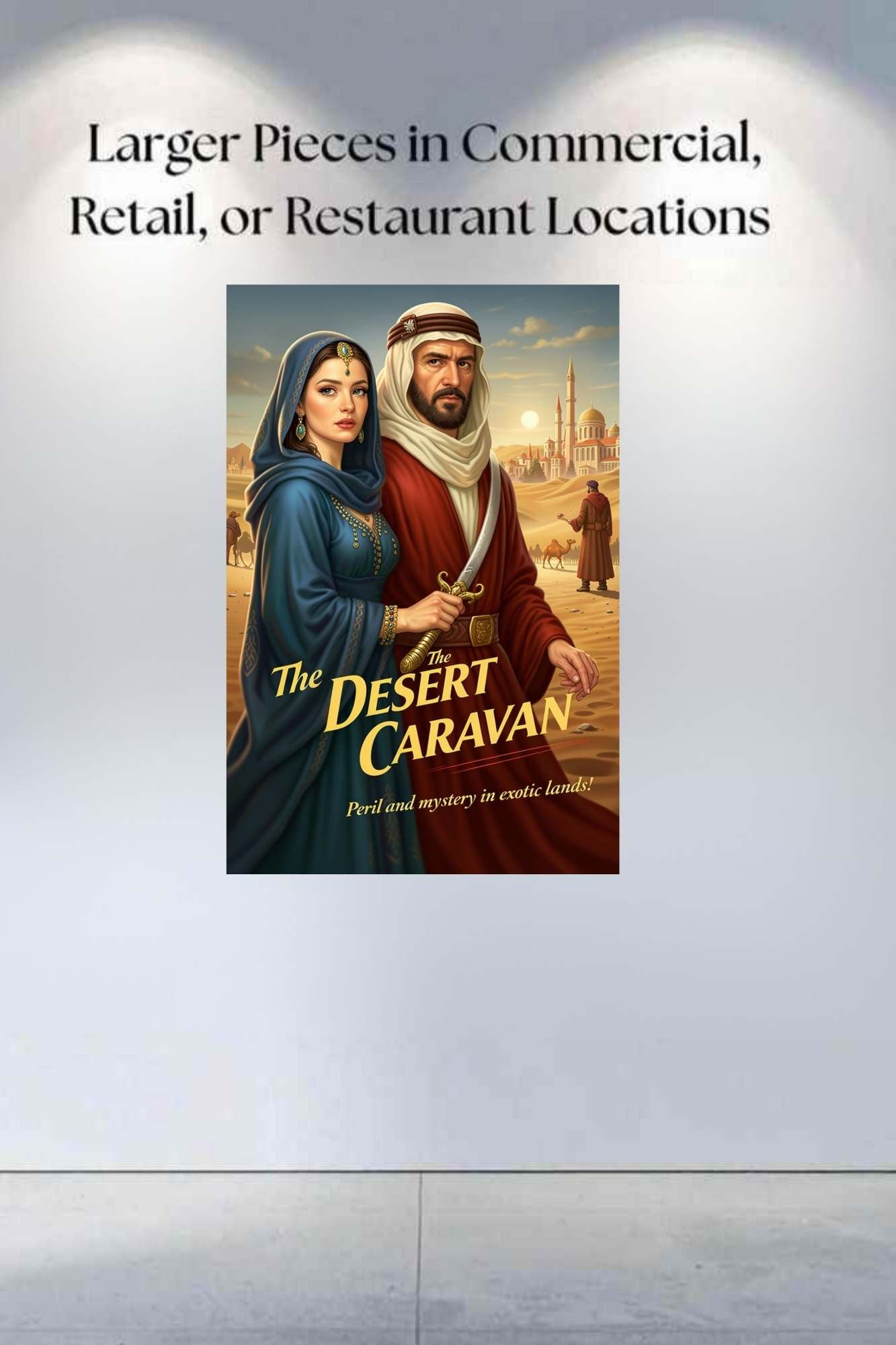 Desert Caravan Under Twilight Skies| Romantic And Danger In The Desert Art| Giclee Paper- Wood- Metal- Canvas