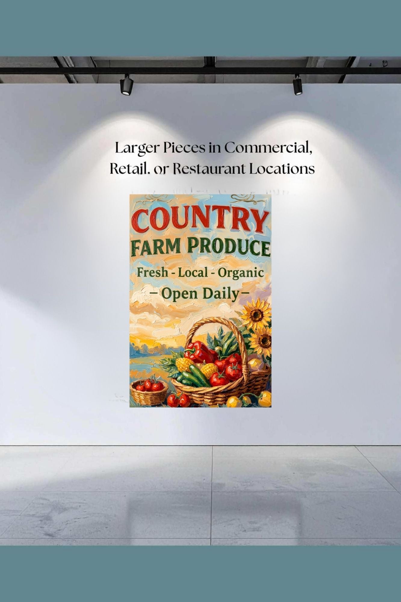 Country Farm Produce Sign | Fresh Local Organic Farm Market Wall Art | Rustic Farmhouse Kitchen Decor | Canvas, Wood, Metal &amp; Giclée Print