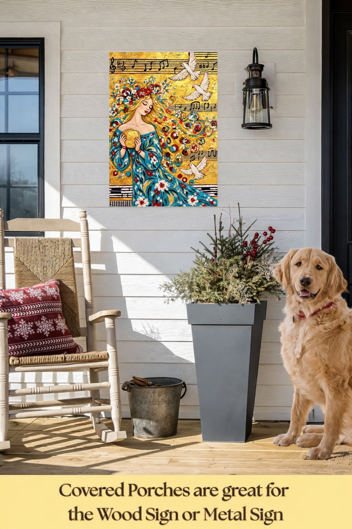 Carol’s Golden Song | Heavenly Inspired Music Art | Woman and Dove Wall Art | Giclée Paper, Canvas, Wood or Metal