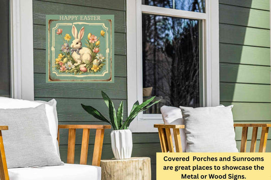 Happy Easter Bunny Art| Vintage Style Midcentury Flower Design| Giclee Paper- Wood- Metal- Canvas