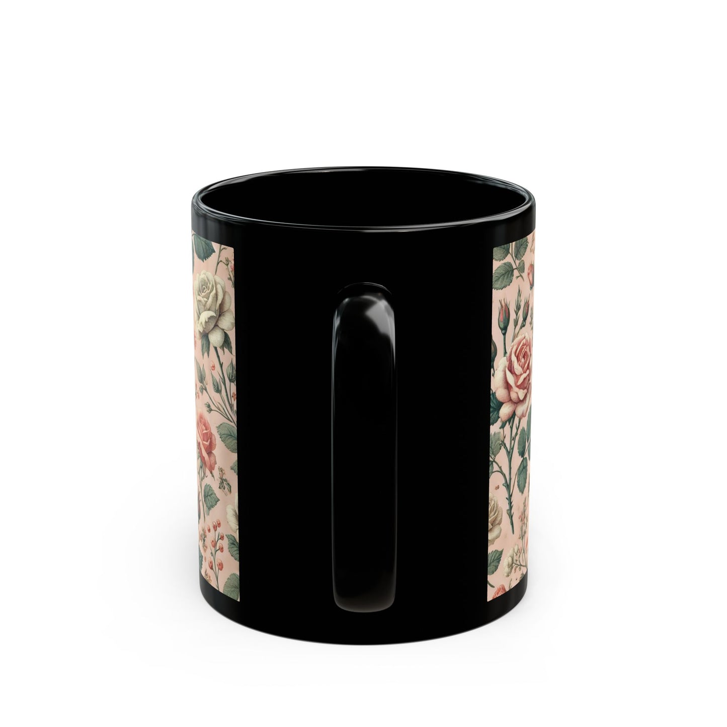 Shabby Chic Pink Roses- 11 oz or 15 oz Ceramic Black Mugs