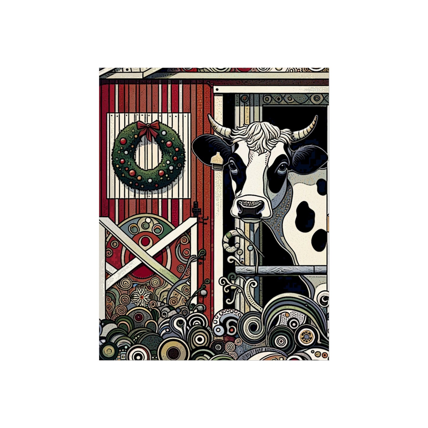 Holly, the Christmas Cow - Art- Giclée Technique Fine Art Posters- No Frame