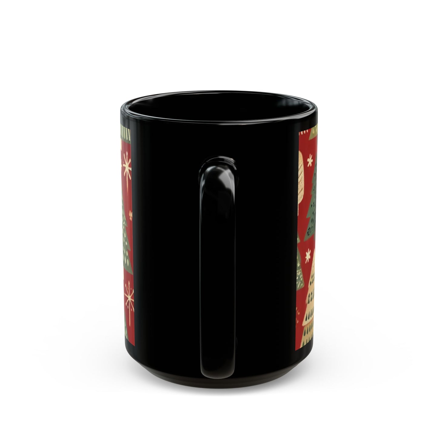 Christmas Tree Green and Red- 11 oz or 15 oz Ceramic Black Mugs