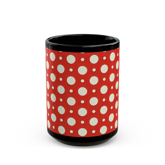 Red and white polka Dots - 11 oz or 15 oz Ceramic Black Mugs