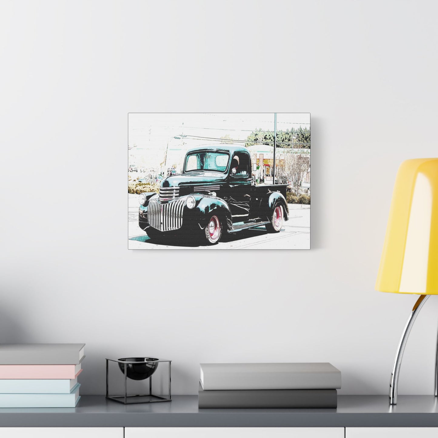 Black Vintage Truck- Art- Gallery Wrapped- Satin Stretched Canvas Gallery Wraps - No Frame Needed