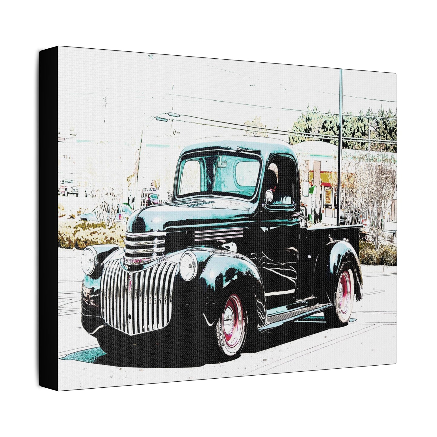 Black Vintage Truck- Art- Gallery Wrapped- Satin Stretched Canvas Gallery Wraps - No Frame Needed