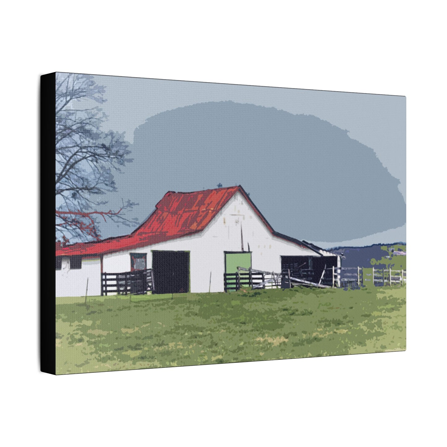 Red Roof Mountain Barn- Art- Gallery Wrapped- Satin Stretched Canvas Gallery Wraps - No Frame Needed