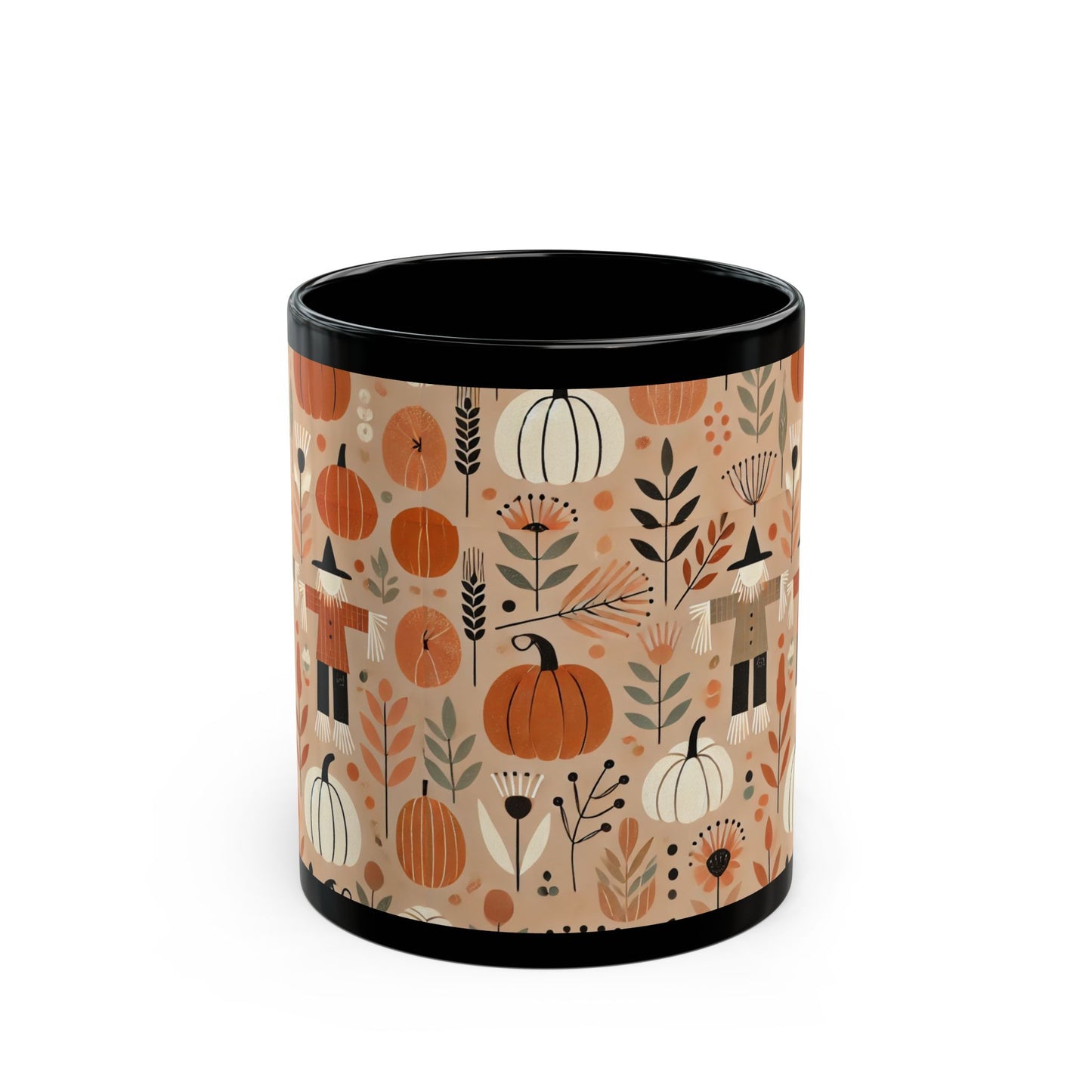 Autumn Pumpkins, Scarecrows - 11 oz or 15 oz Ceramic Black Mugs