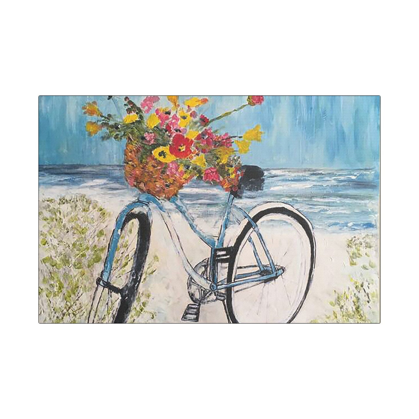 Biking on the Beach- Art- Gallery Wrapped- Satin Stretched Canvas Gallery Wraps - No Frame Needed