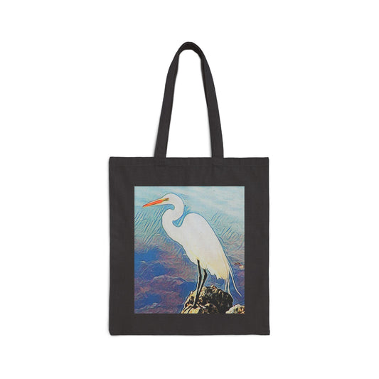 "White Egret" Stylish Cotton Canvas Tote Bag