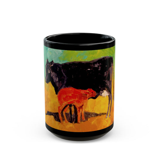 Allison's Cow and Calf - 11 oz or 15 oz Ceramic Black Mugs