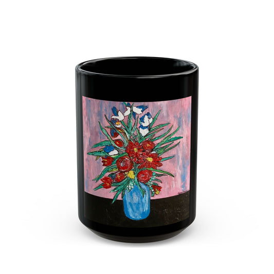 A Gift of Flowers- 11 oz or 15 oz Ceramic Black Mugs