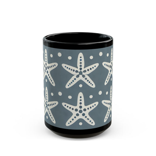 Modern White Starfish- 11 oz or 15 oz Ceramic Black Mugs