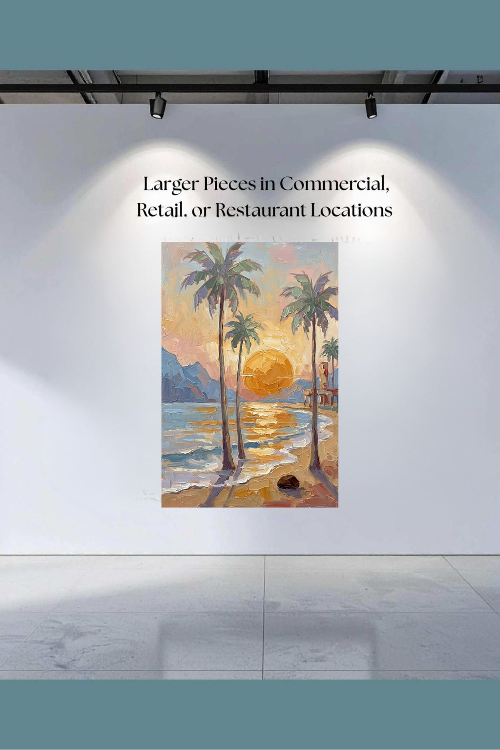 Tropical Sunset View | Impressionist Island Beach Wall Art | Coastal Palm Tree Painting | Giclée Print on Paper, Canvas, Wood & Metal