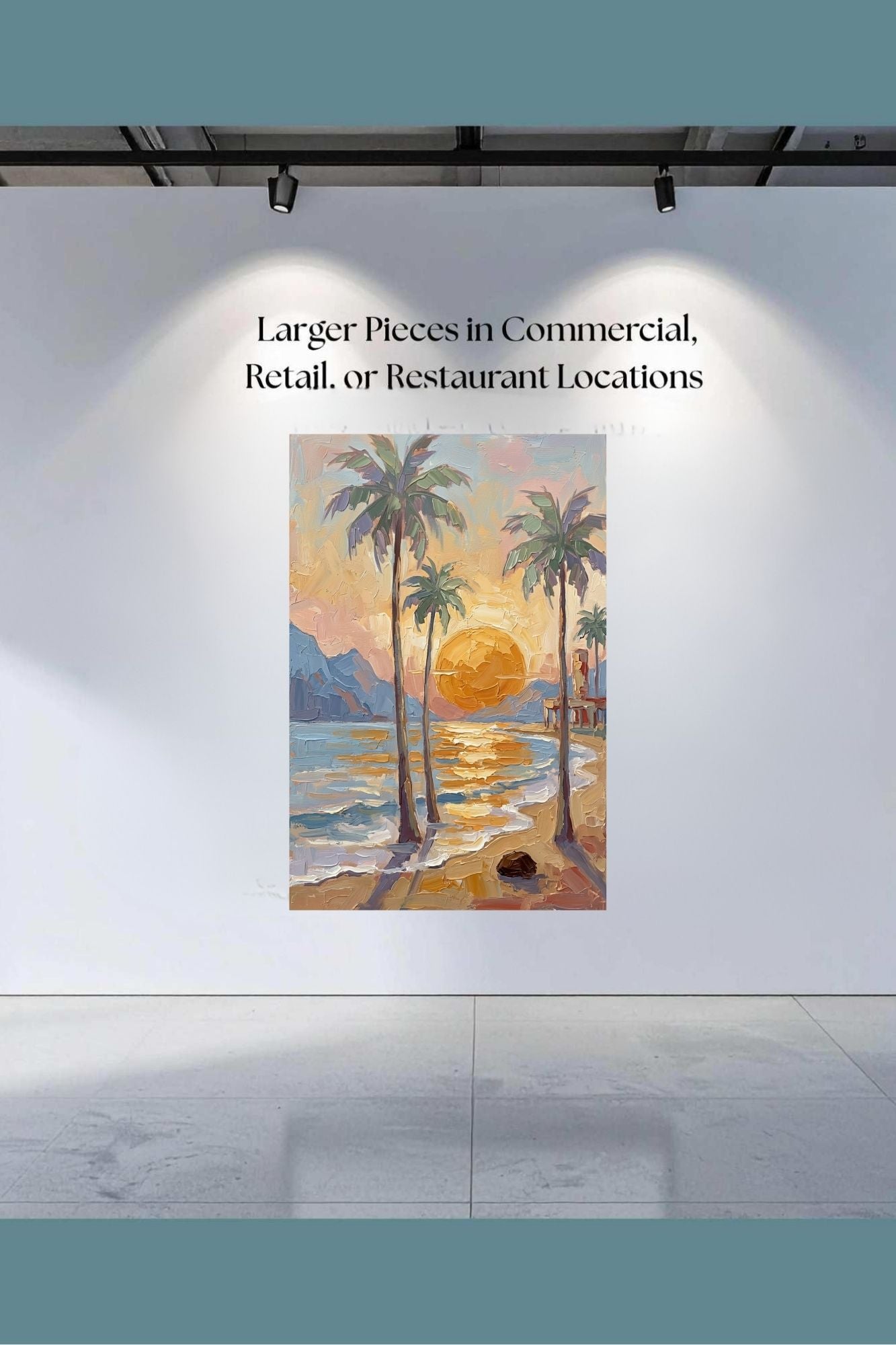 Tropical Sunset View | Impressionist Island Beach Wall Art | Coastal Palm Tree Painting | Giclée Print on Paper, Canvas, Wood & Metal