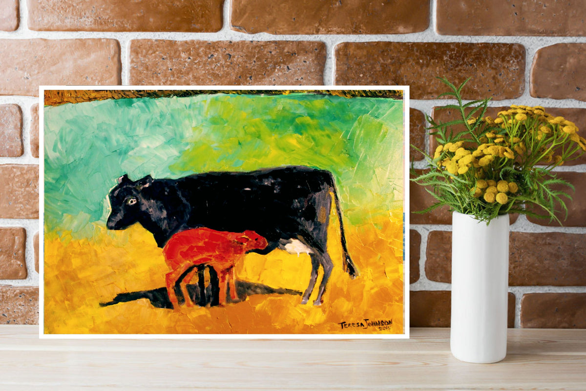 Allison's Cow and Calf Fine| Original Teresa Johnson Print | Western Decor |-Giclee Paper- Canvas