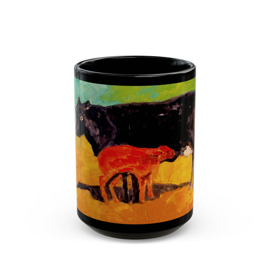 Allison's Cow and Calf - 11 oz or 15 oz Ceramic Black Mugs