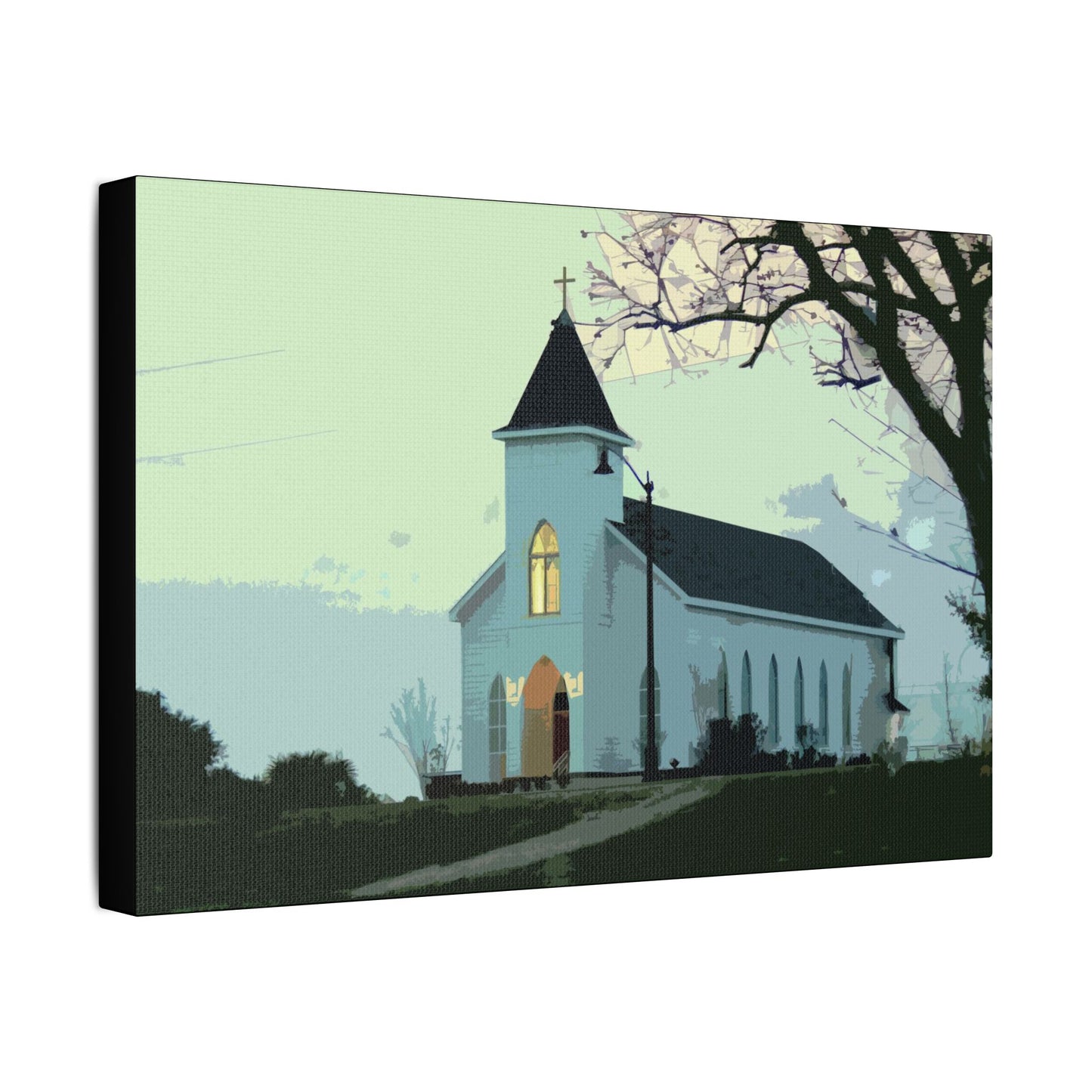 Coastal Church- Art- Gallery Wrapped- Satin Stretched Canvas Gallery Wraps - No Frame Needed