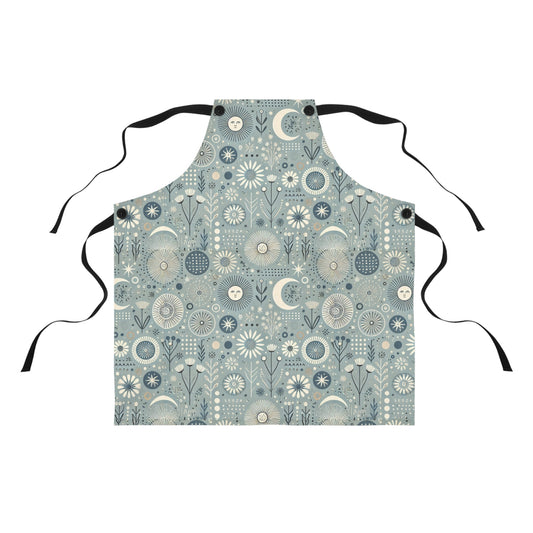 Sun, Moon, and Flower Blue Boho -Apron