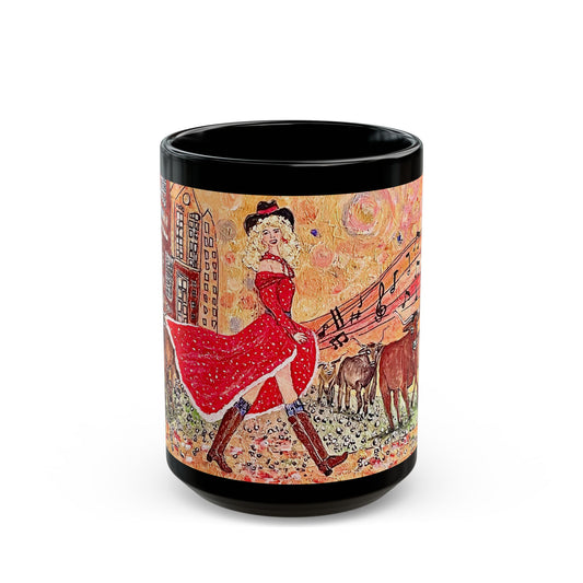 Singing Cowgirl - 11 oz or 15 oz Ceramic Black Mugs