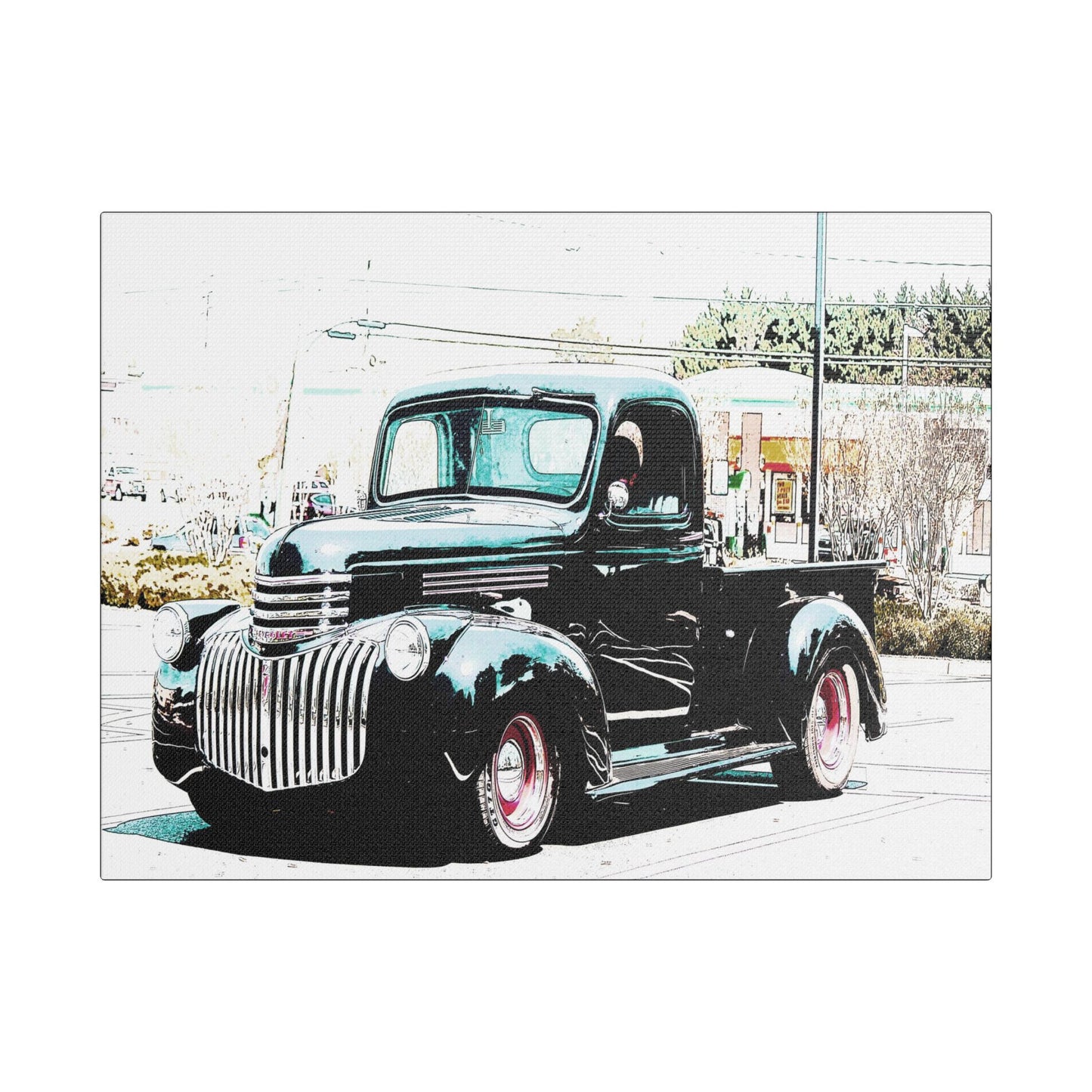 Black Vintage Truck- Art- Gallery Wrapped- Satin Stretched Canvas Gallery Wraps - No Frame Needed