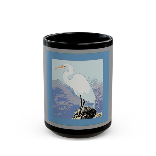 White Egret - 11 oz or 15 oz Ceramic Black Mugs