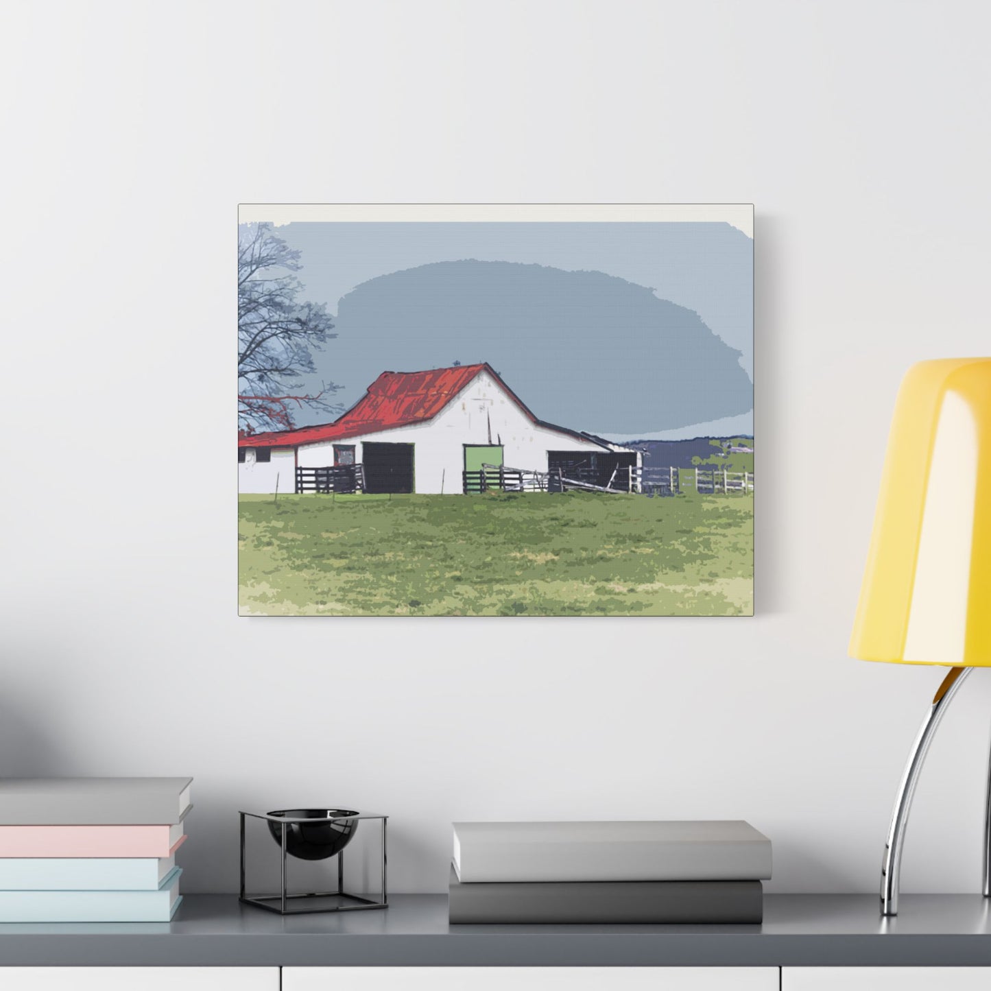 Red Roof Mountain Barn- Art- Gallery Wrapped- Satin Stretched Canvas Gallery Wraps - No Frame Needed