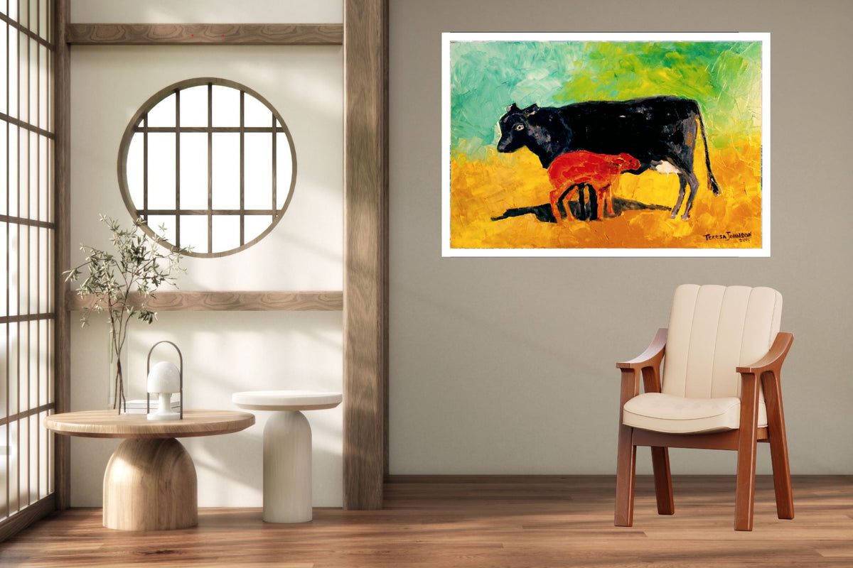 Allison's Cow and Calf Fine| Original Teresa Johnson Print | Western Decor |-Giclee Paper- Canvas