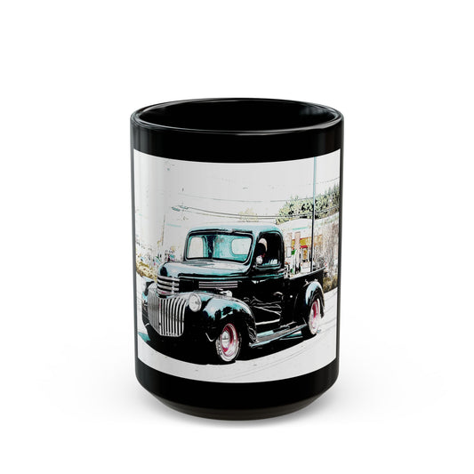 Vintage Black Truck - 11 oz or 15 oz Ceramic Black Mugs