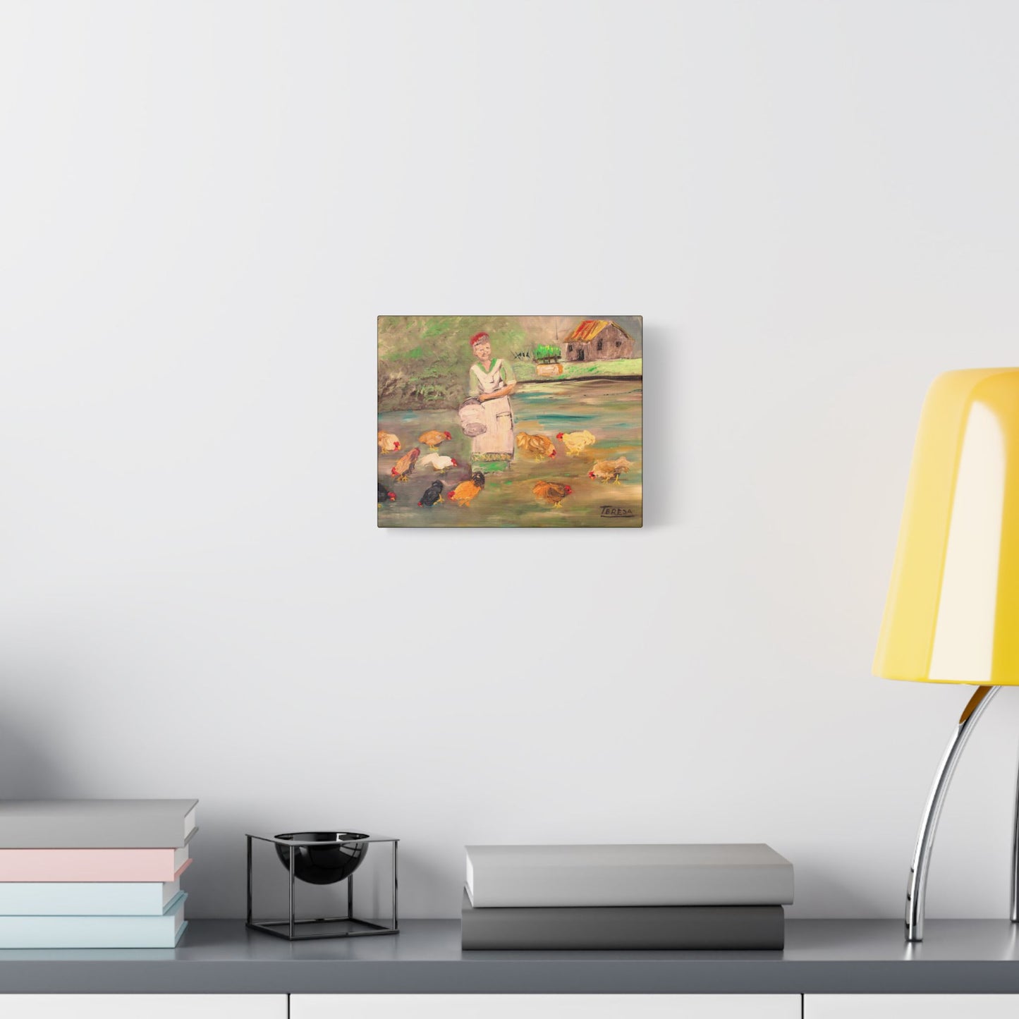 Feeding the Chickens - Art- Gallery Wrapped- Satin Stretched Canvas Gallery Wraps - No Frame Needed