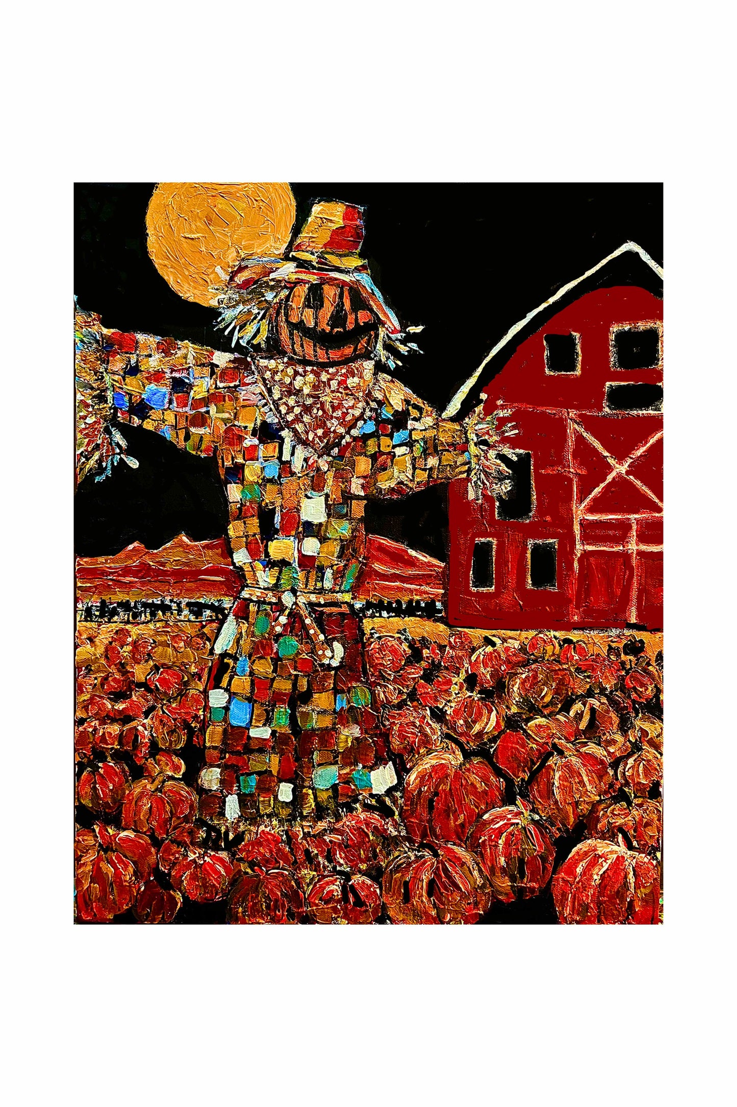 Scary Scarecrow- Farm| Autumn Art| Halloween Pumpkins| Giclee Paper- Wood- Metal- Canvas