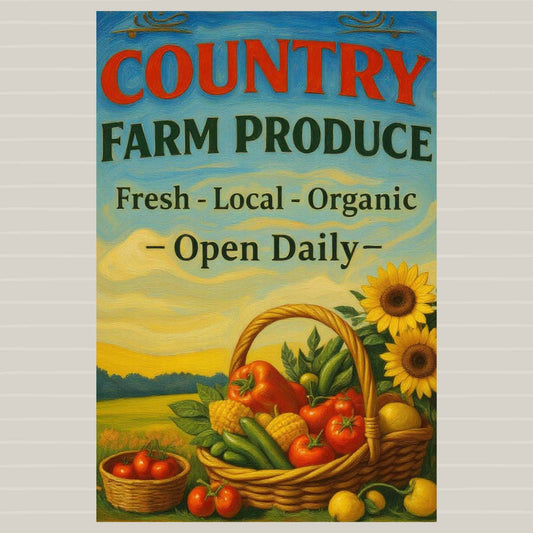 Country Farm Produce| Vegetables-Fruit-Flowers-Prints Canvas Wood or Metal Art