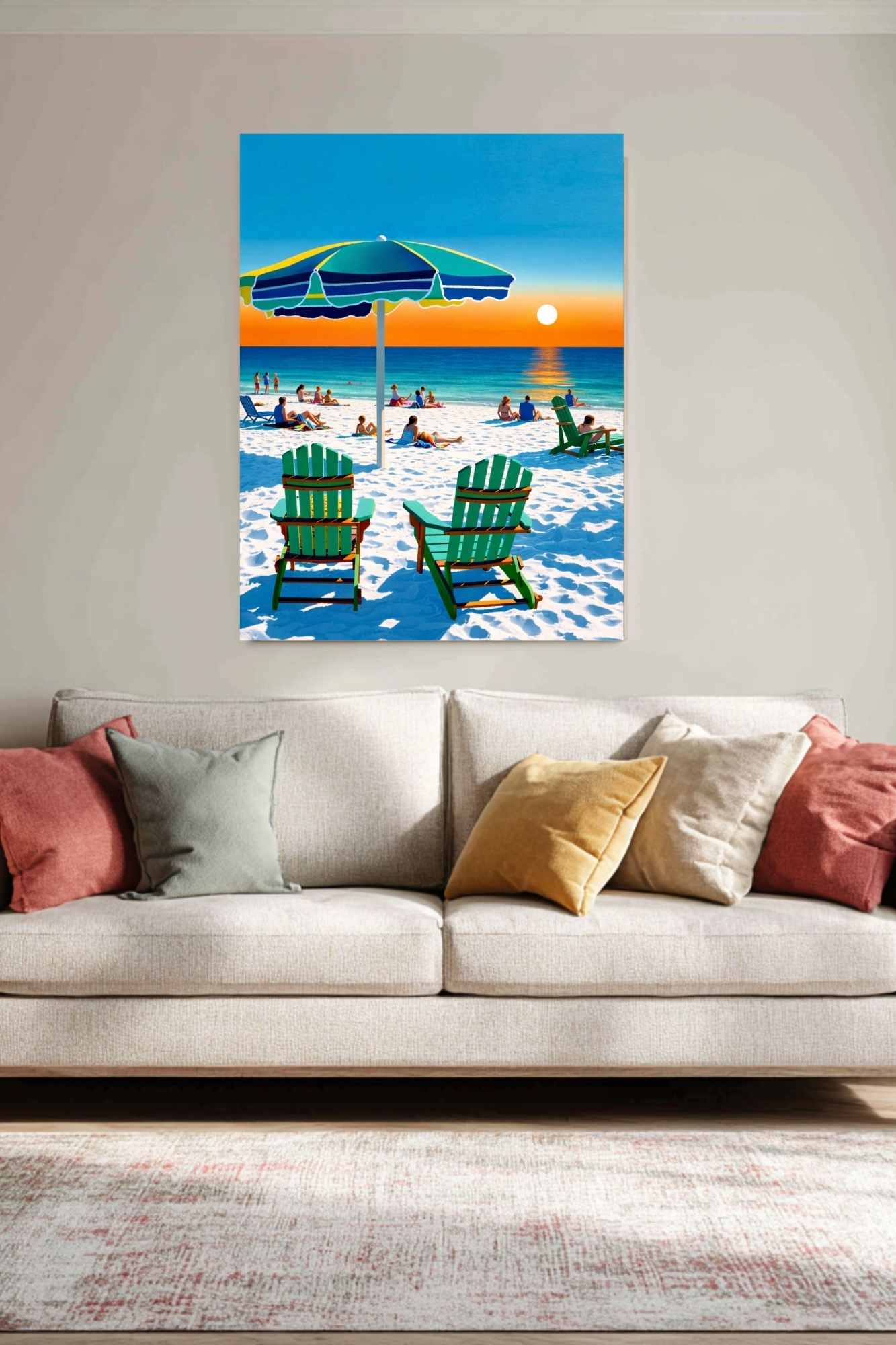 Beach Sunset With Adirondack Chairs| Beach Tropical Print| Giclee Paper- Wood- Metal- Canvas