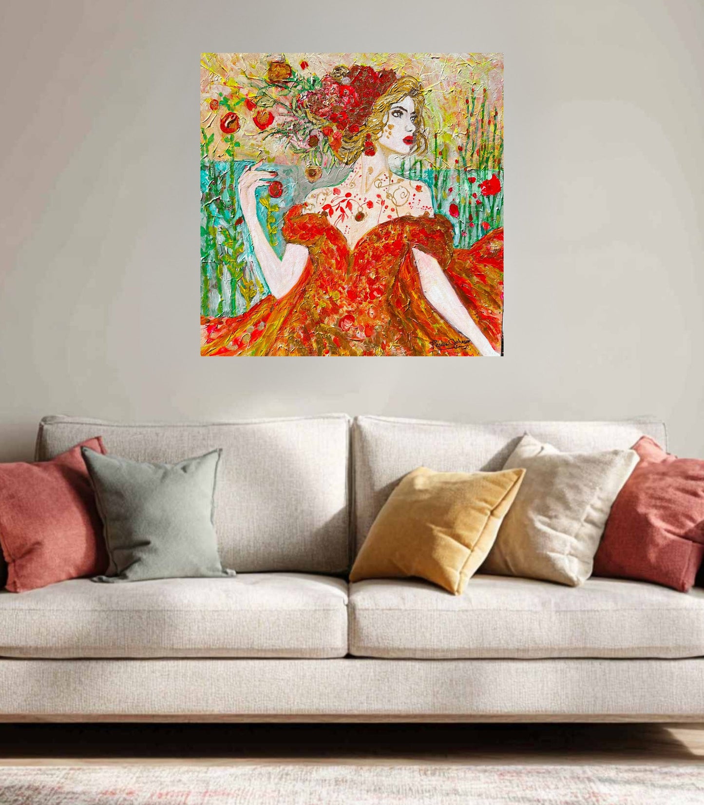 The “Queen of Autumn: Lady Sylvara" 24"x 24" x 1.5" Acrylic textured and varnished painting.
