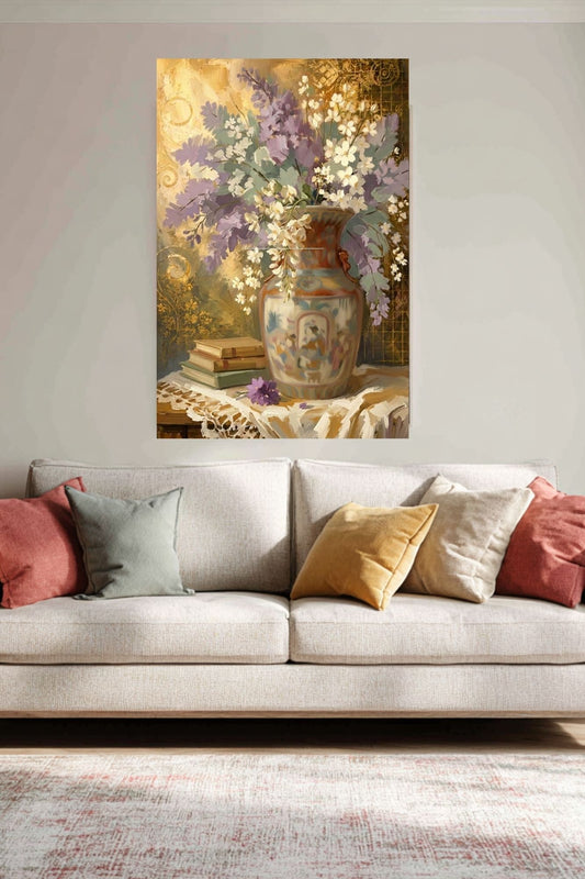 Heirloom Garden Blooms | Elegant Floral Still Life with Oriental Vase | Cottage Garden Wall Art | Giclée Paper • Canvas • Wood • Metal