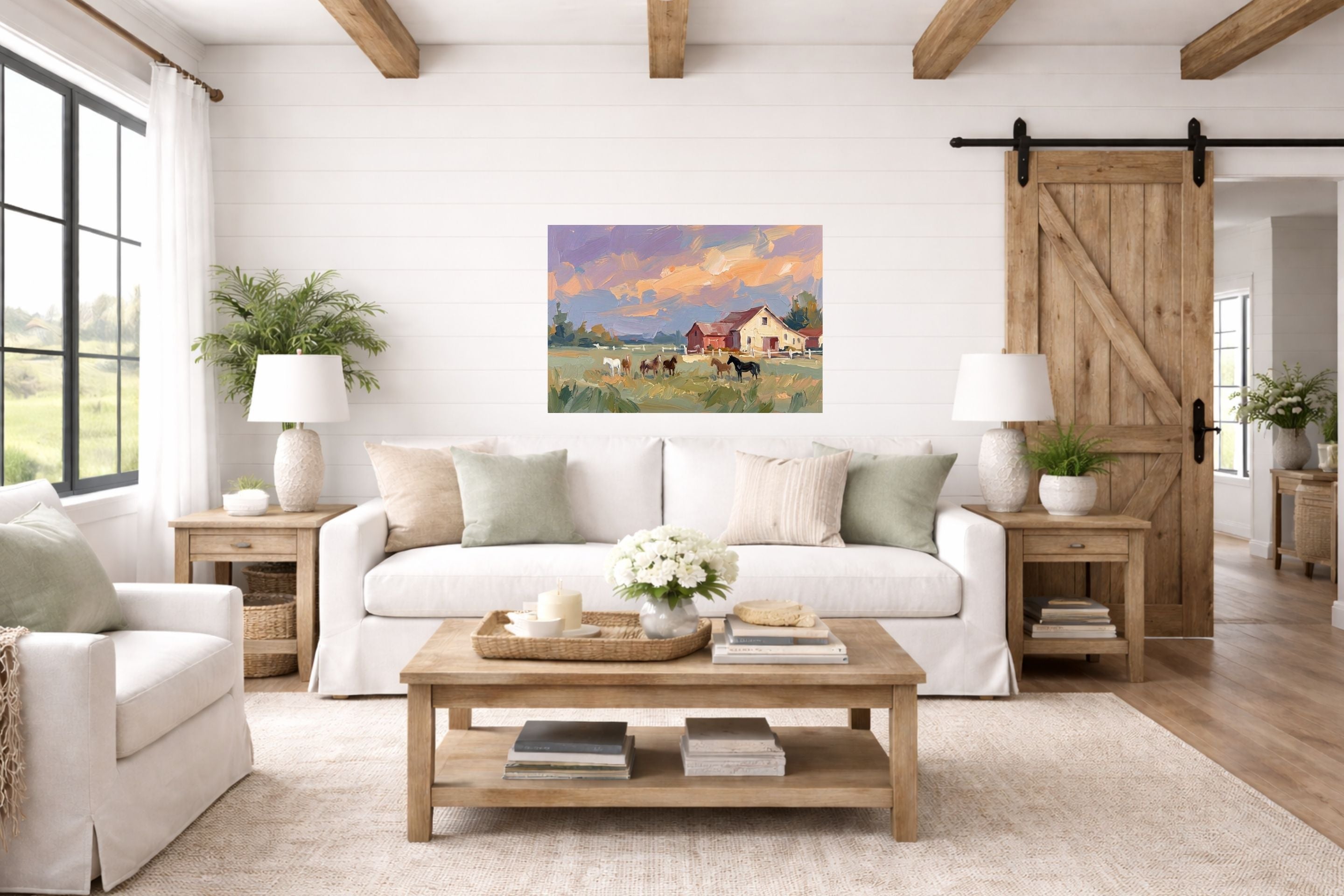 Spring Morning Stables |Pastel Impressionist Print| Horse Farm Print| Equestrian Wall Art| Giclée on Canvas, Wood, Metal, Fine Art Paper