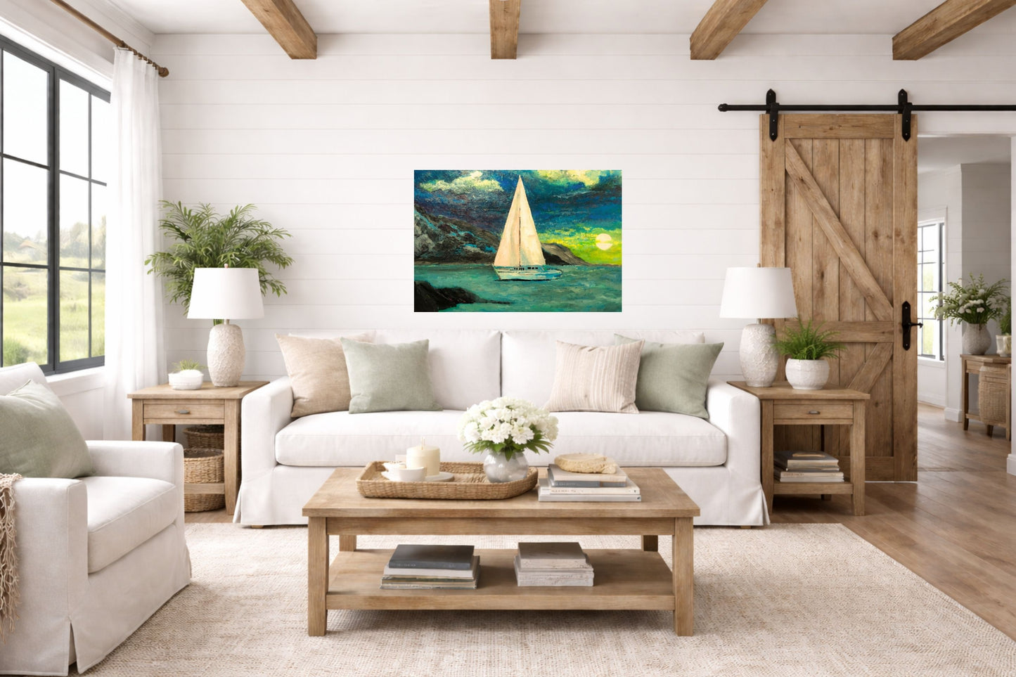 Sailing Past the Point | Original Teresa Johnson Coastal Sailboat Art | Ocean Seascape | Nautical Wall Decor | Giclée Paper • Wood • Metal • Canvas