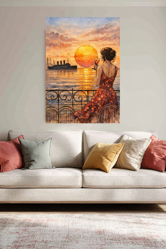 Sunset Views Of Caribbean Ship| Coastal Ocean Art. Giclee Paper- Wood- Metal- Canvas