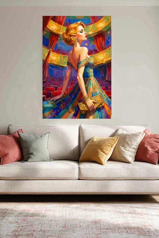 The Girl Has Talent | Vintage Hollywood Theater Art | Glamorous Stage Actress Wall Art | Art Deco Inspired Giclée Print on Canvas, Wood & Metal