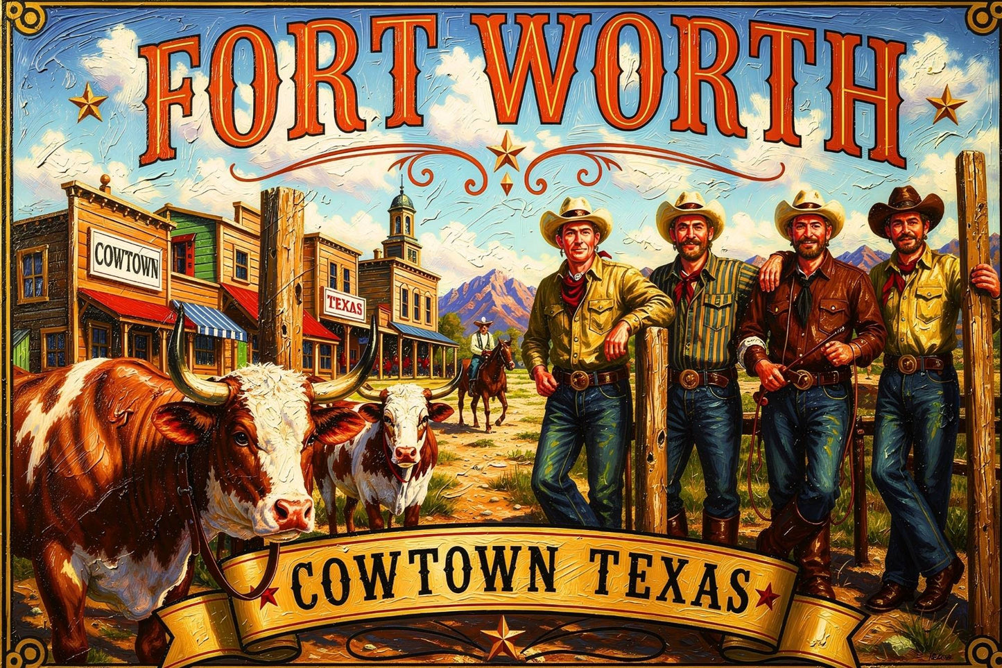 Ft. Worth Cowtown Texas| Western-Art-Animal|  Prints, Canvas, Wood, or Metal Art