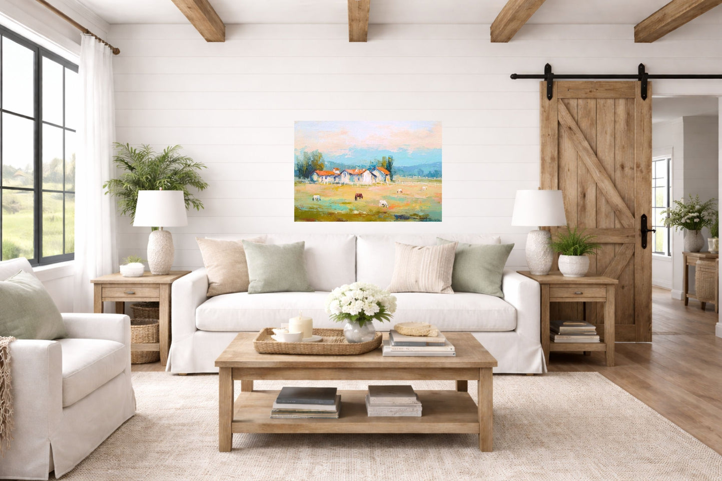 Tuscan Horse Farm at Dusk| Equestrian Print |Impressionist Art| Landscape Print| Giclée on Canvas, Wood, Metal, Fine Art Paper