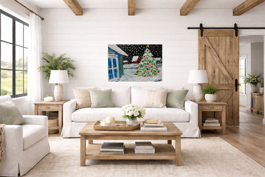 Country Christmas Morning| Merry Christmas| Vintage Style Art| Giclee Paper- Wood- Metal- Canvas