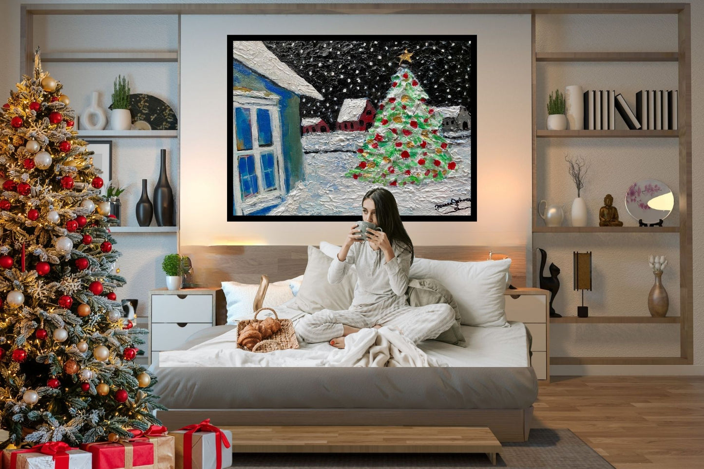 Country Christmas Morning| Merry Christmas| Vintage Style Art| Giclee Paper- Wood- Metal- Canvas