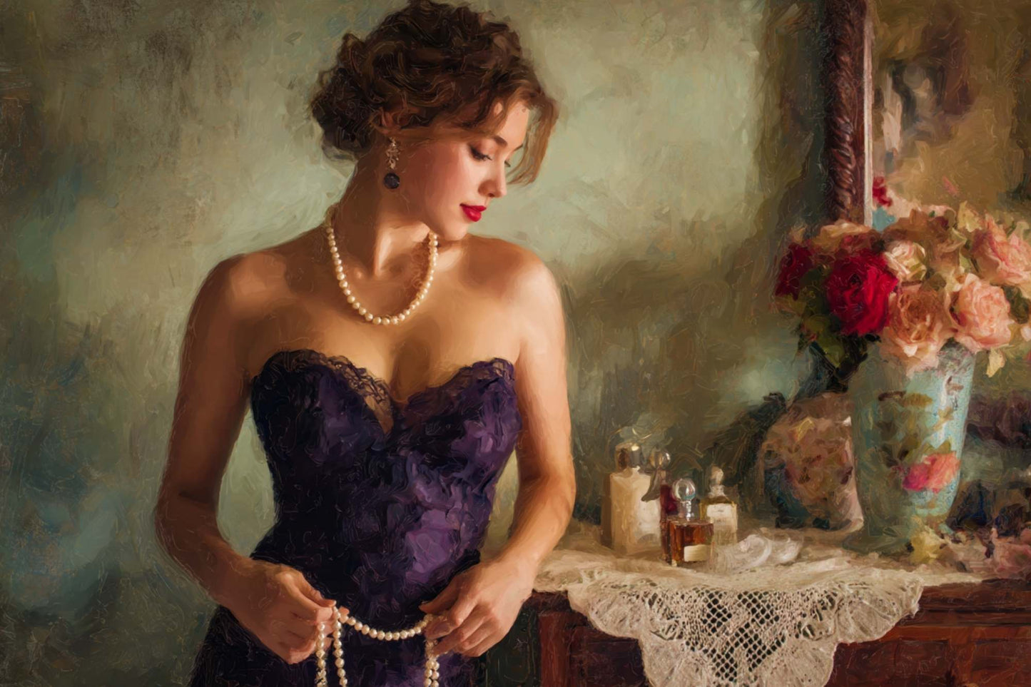 Quiet Elegance, Romantic Woman Portrait Wall Art, Vintage Inspired Feminine Decor, Soft Impressionist Figure Painting, , Giclee Paper- Wood- Metal- Canvas