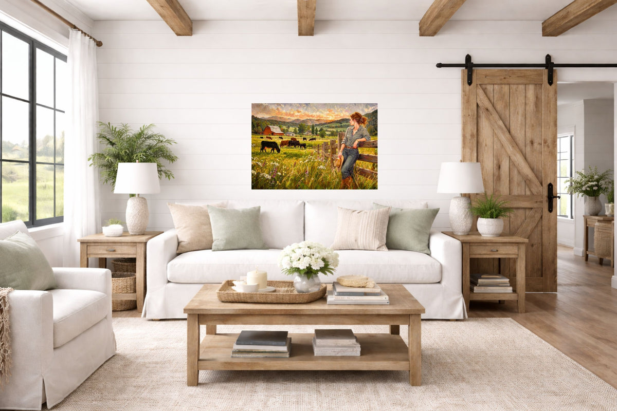 Where The Cattle Graze | Modern Farm Wife & Cattle Art | Giclee Paper • Canvas • Wood • Metal