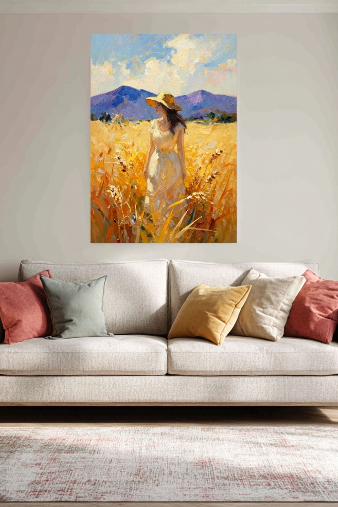 Where Summer Lingers | Wheat Field Prints |Vintage Style Farm Girl| Impressionist Landscape Print | Cottage Farmhouse Wall Art
