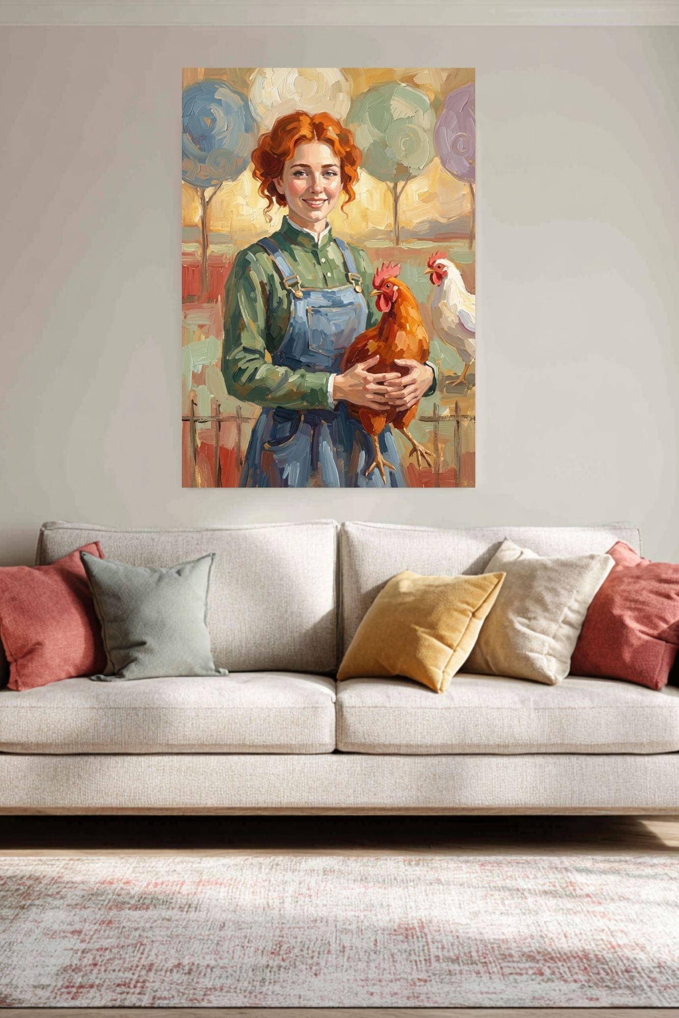 Modern Farm Woman| Farm-Chicken Art| Giclee Paper- Wood- Metal- Canvas