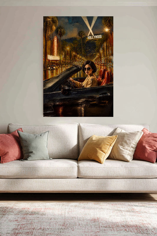 Mysterious Woman in Sports Car, Hollywood Art, Giclee Paper- Wood- Metal- Canvas