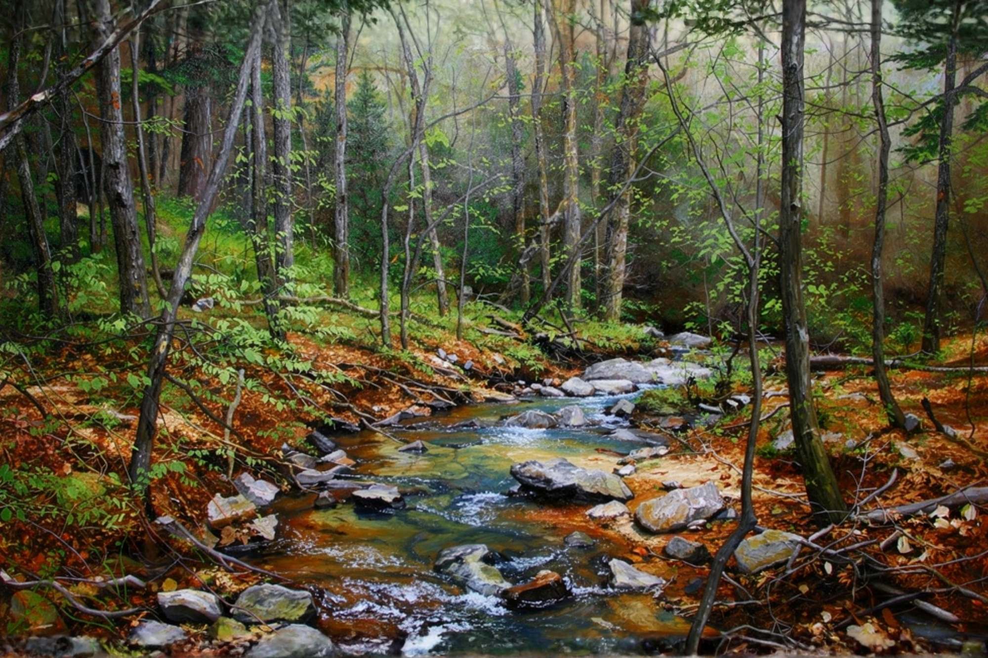 Peaceful Woodland Stream | Impressionist Print| Forest Creek Landscape | Nature Wall Art