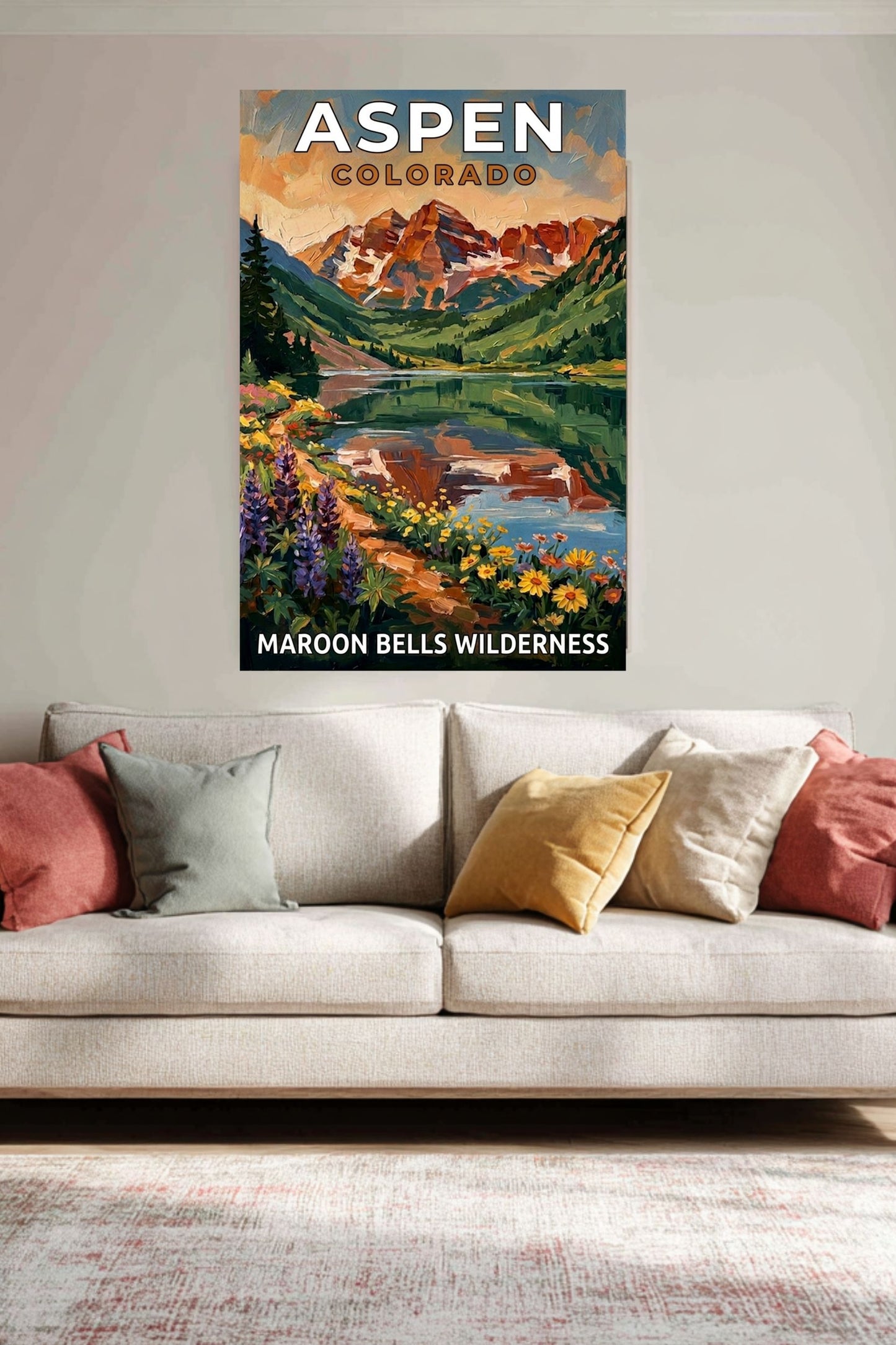 Aspen Colorado – Maroon Bells Wilderness | Mountain Lake Travel Poster | Impressionist Rocky Mountain Wall Print| Giclée Canvas, Metal, Wood & Paper Print